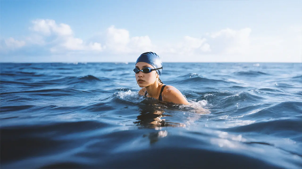 Two women driving in a convertible car.